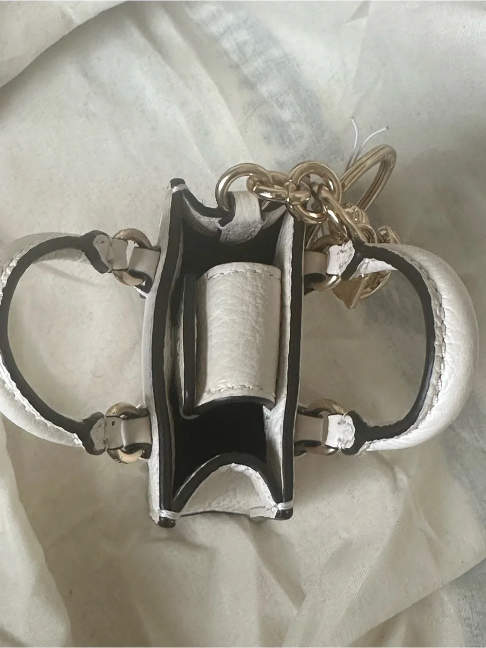 NWT COACH Parchment White/Cream North South Mini Tote Bag Purse Key Fob